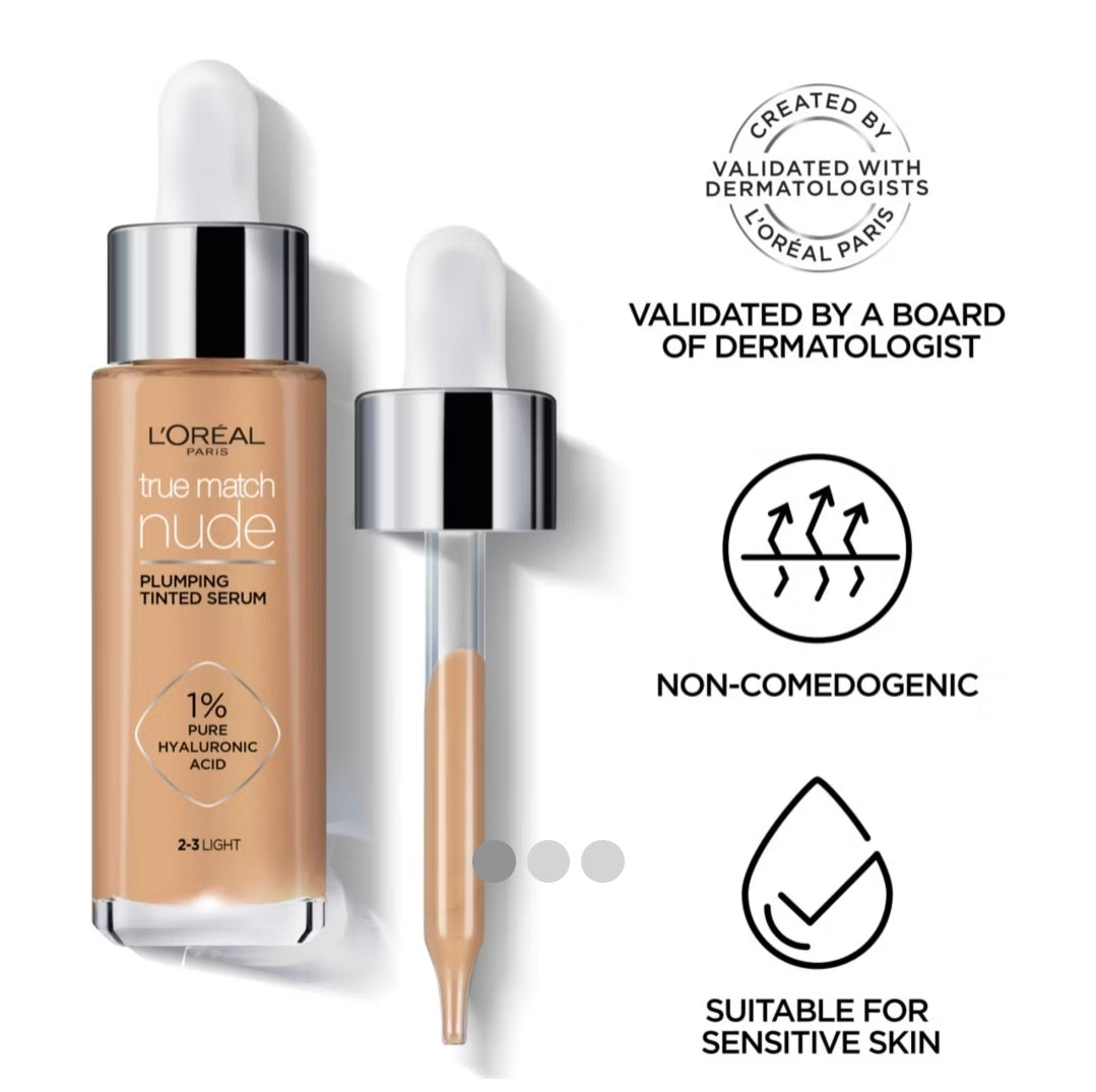 L'Oreal Paris True Match Nude Plumping Tinted Skin Serum, 1% Hyaluronic Acid