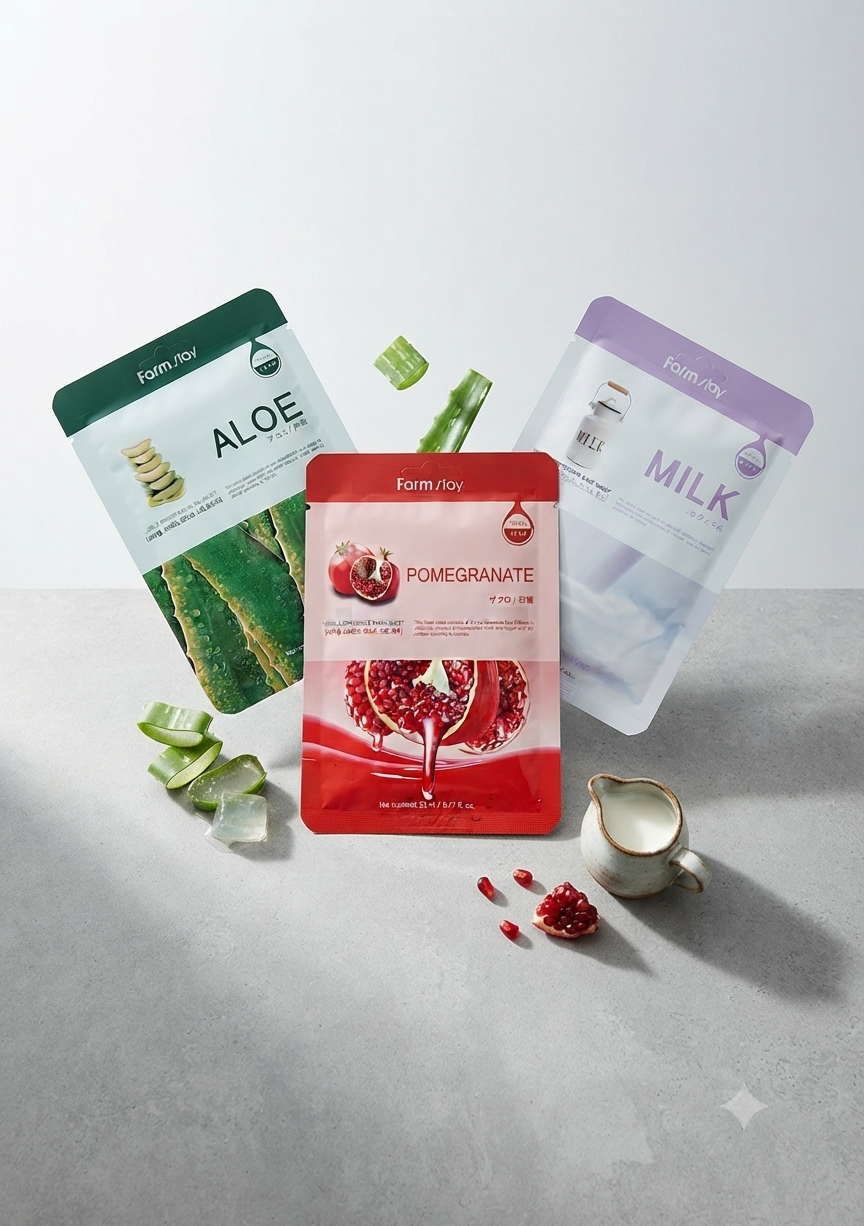 Farm Stay Visible Difference Mask Sheet Collection (Aloe, Pomegranate, Milk) 23ml ×3