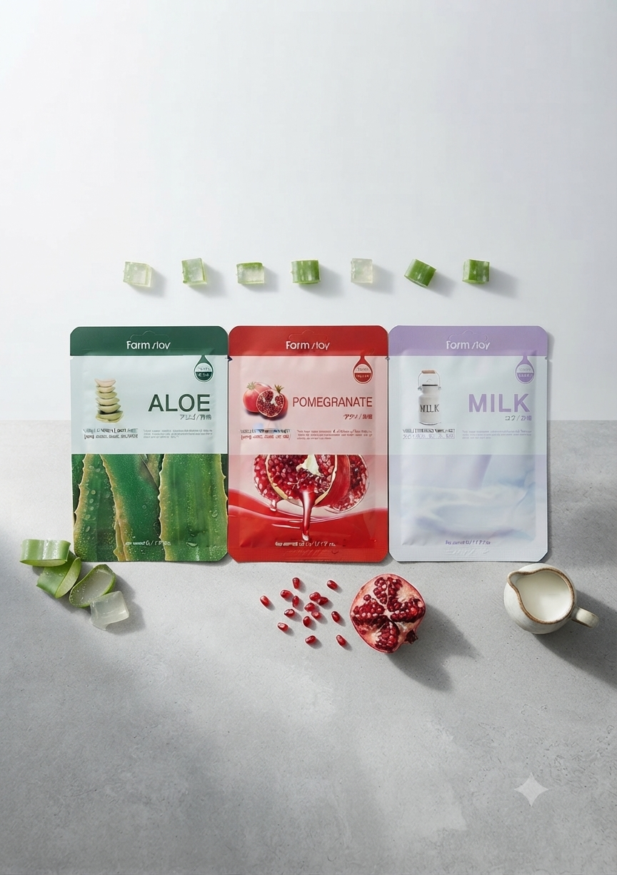 Farm Stay Visible Difference Mask Sheet Collection (Aloe, Pomegranate, Milk) 23ml ×3