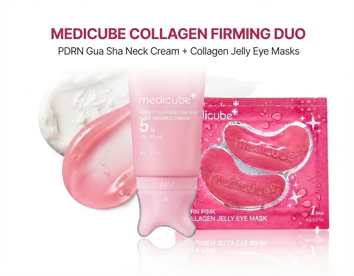 Medicube PDRN Collagen Gua Sha Neck Wrinkle Cream (5% Volufiline) & PDRN Pink Collagen Jelly Eye Mask Bundle